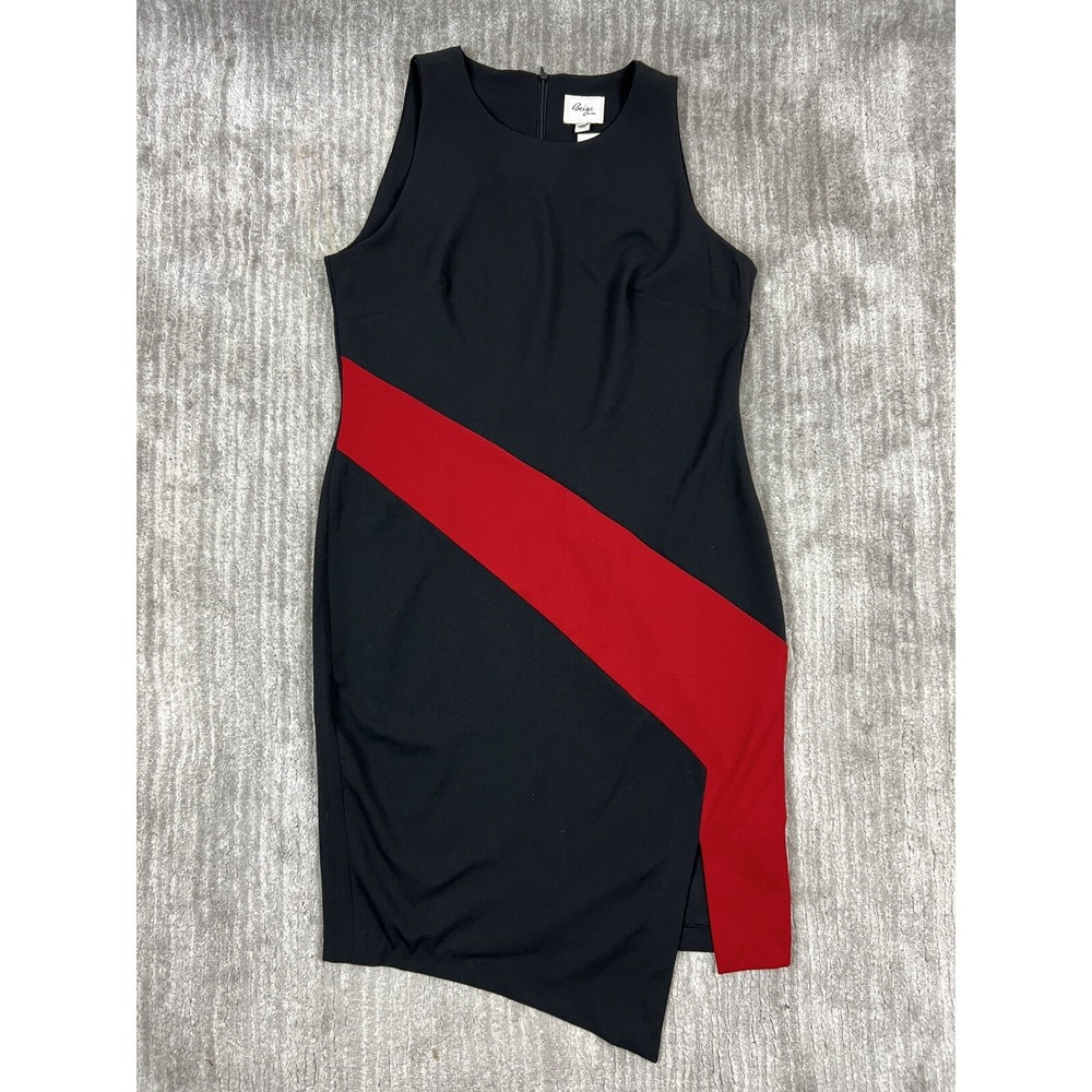 Beige by eci Dress Womens 10 Black Red Colorblock Asymmetric‎ Sheath Sleeveless